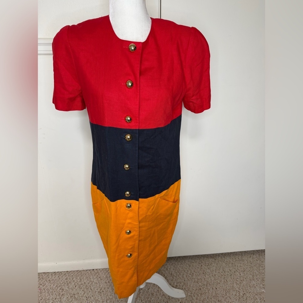 David Warren Color block Red, Navy, and Orange Vintage Midi Dress size 8